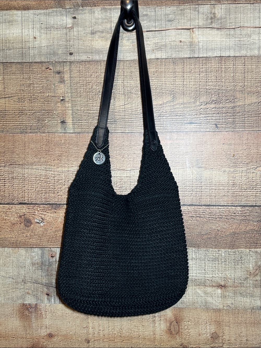The Sak Black Crochet Shoulder Bag Double Shoulder Strap
